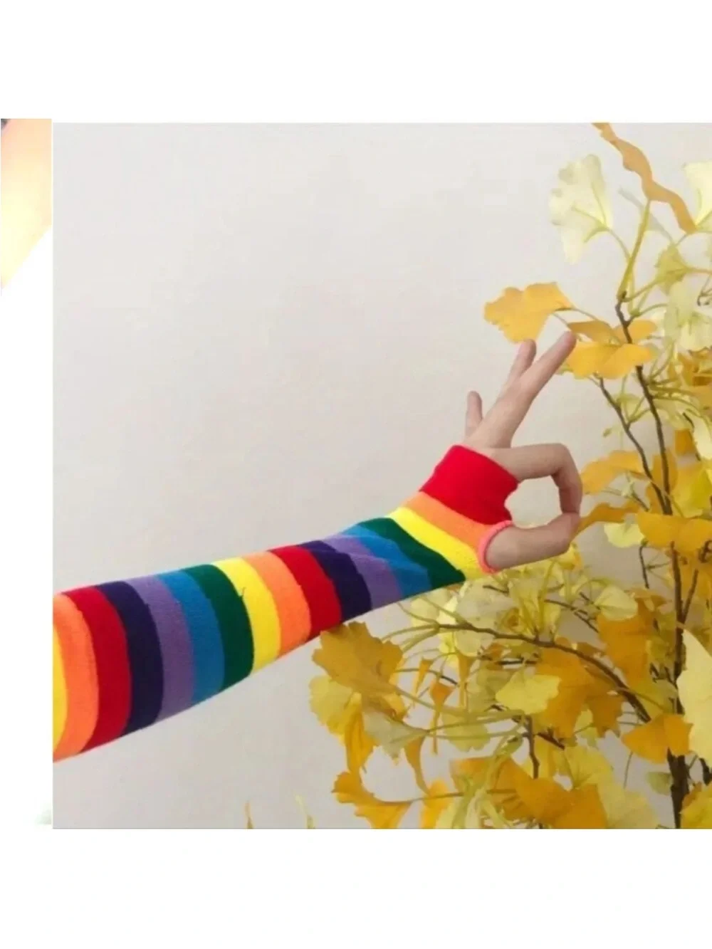 Rainbow fingerless gloves sleeves thumb hole multicolor accessory lgbtq